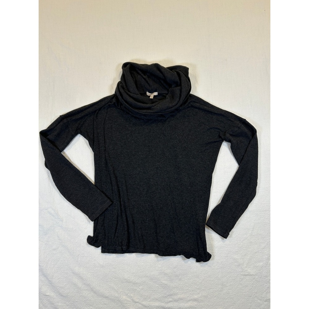 Bordeaux Women Charcoal Gray Ribbed Cowl Neck Long Sleeve Top Size S Small